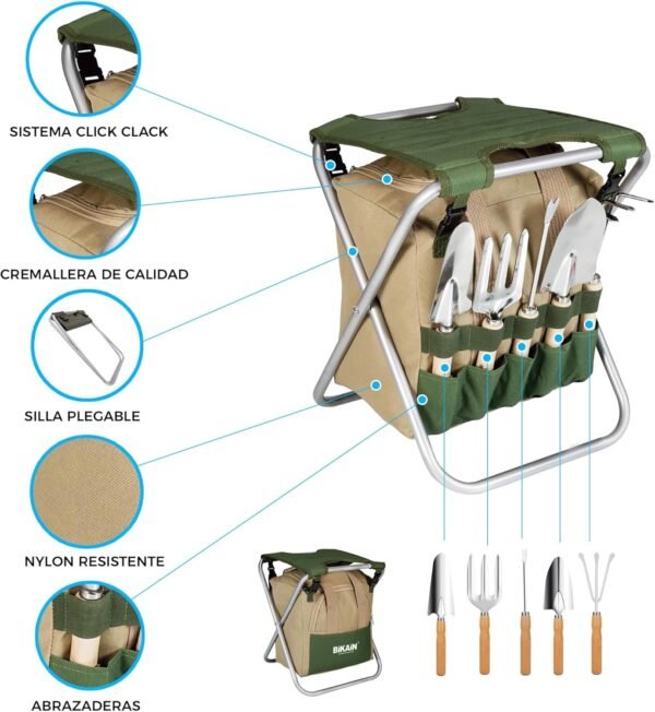 Folding Garden Stool with Tool Set